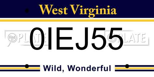 0IEJ55 West Virginia License Plate