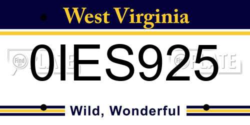 0IES925 West Virginia License Plate