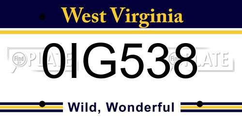 0IG538 West Virginia License Plate