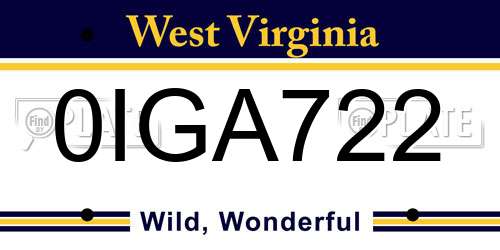 0IGA722 West Virginia License Plate
