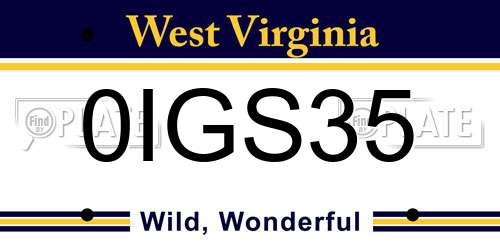 0IGS35 West Virginia License Plate