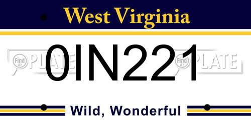 0IN221 West Virginia License Plate