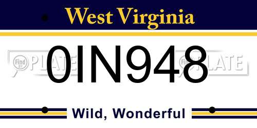 0IN948 West Virginia License Plate