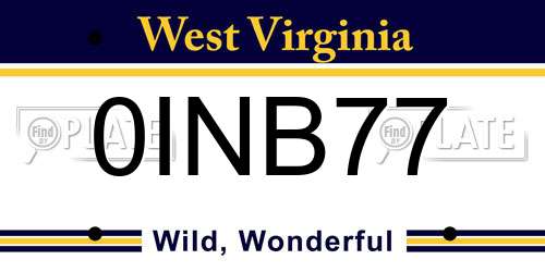 0INB77 West Virginia License Plate