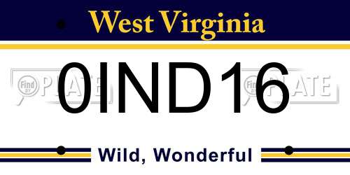 0IND16 West Virginia License Plate