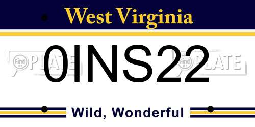 0INS22 West Virginia License Plate