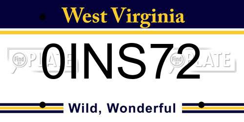 0INS72 West Virginia License Plate