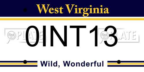 0INT13 West Virginia License Plate
