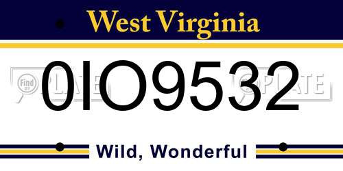 0IO9532 West Virginia License Plate