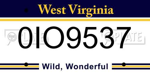 0IO9537 West Virginia License Plate
