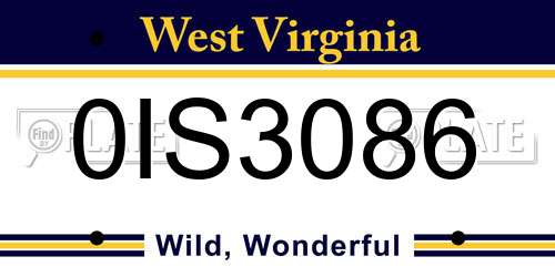 0IS3086 West Virginia License Plate