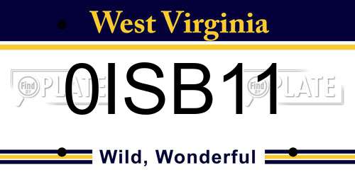 0ISB11 West Virginia License Plate