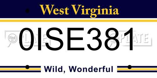 0ISE381 West Virginia License Plate