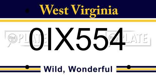 0IX554 West Virginia License Plate