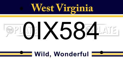 0IX584 West Virginia License Plate