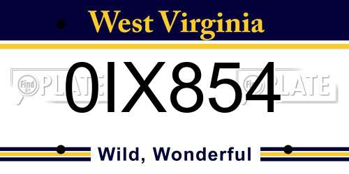 0IX854 West Virginia License Plate