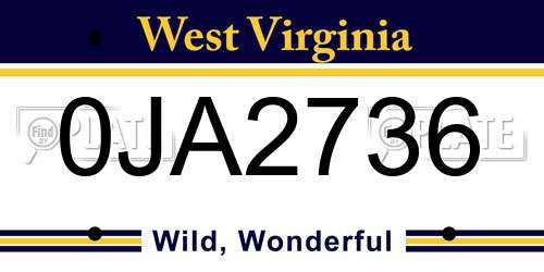 0JA2736 West Virginia License Plate