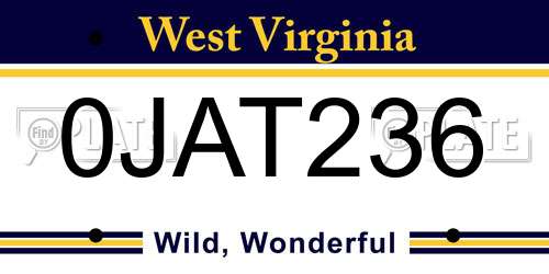 0JAT236 West Virginia License Plate