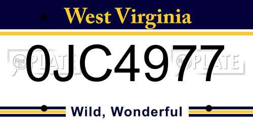 0JC4977 West Virginia License Plate