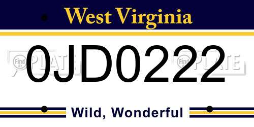 0JD0222 West Virginia License Plate