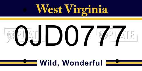 0JD0777 West Virginia License Plate