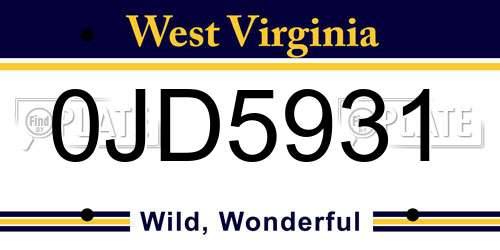 0JD5931 West Virginia License Plate