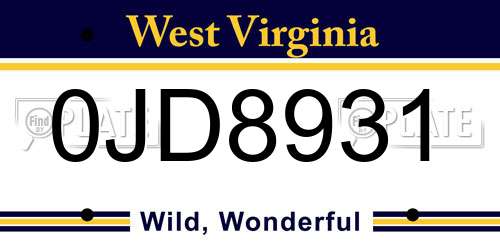 0JD8931 West Virginia License Plate