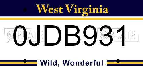 0JDB931 West Virginia License Plate