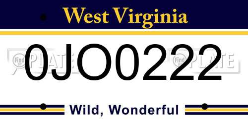 0JO0222 West Virginia License Plate