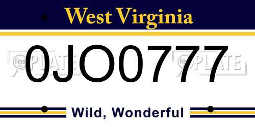 0JO0777 West Virginia License Plate