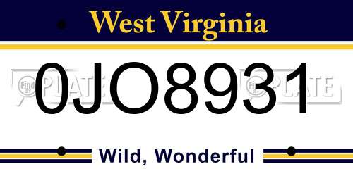 0JO8931 West Virginia License Plate