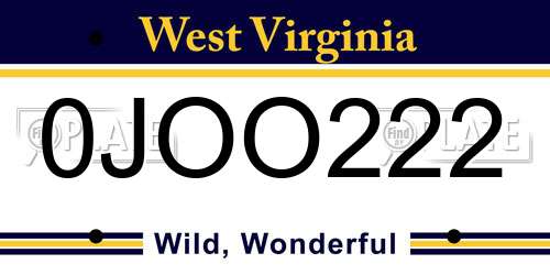 0JOO222 West Virginia License Plate