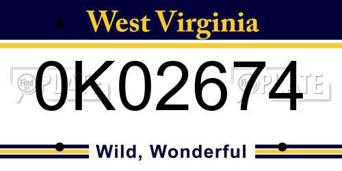 0K02674 West Virginia License Plate