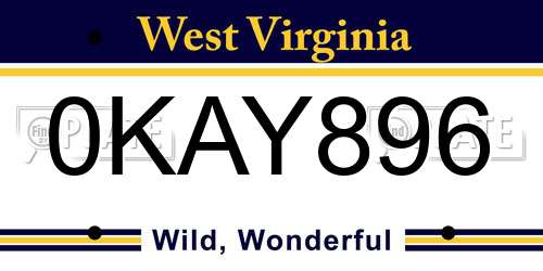 0KAY896 West Virginia License Plate