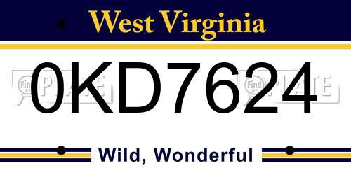 0KD7624 West Virginia License Plate