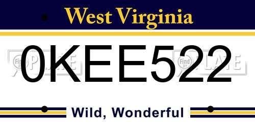 0KEE522 West Virginia License Plate