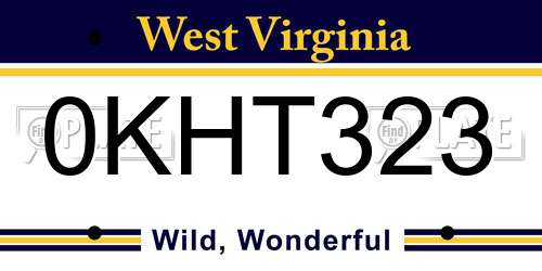 0KHT323 West Virginia License Plate
