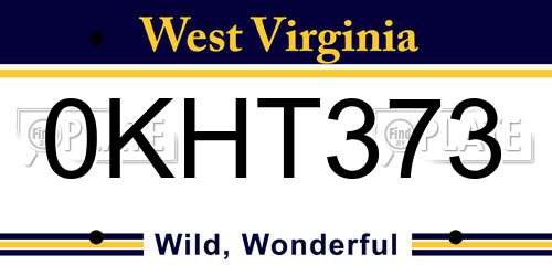 0KHT373 West Virginia License Plate
