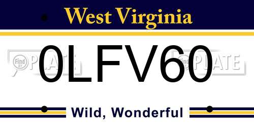 0LFV60 West Virginia License Plate