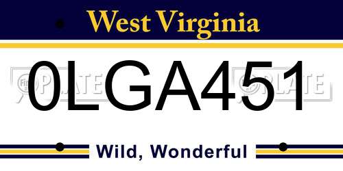 0LGA451 West Virginia License Plate