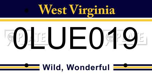 0LUE019 West Virginia License Plate