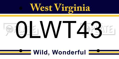 0LWT43 West Virginia License Plate