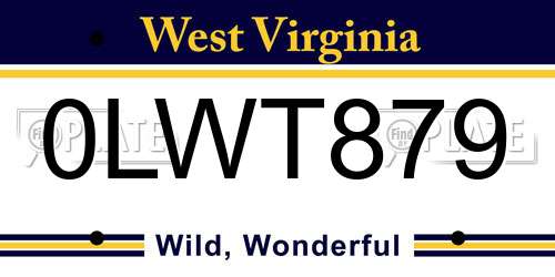 0LWT879 West Virginia License Plate