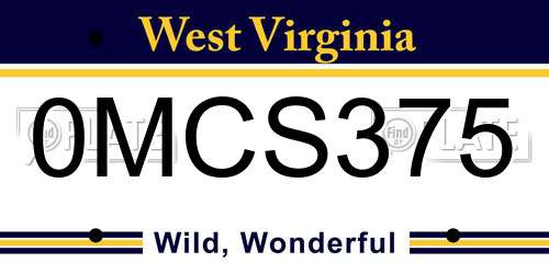 0MCS375 West Virginia License Plate