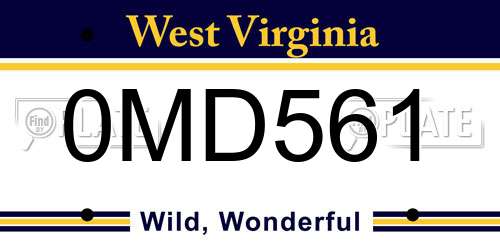 0MD561 West Virginia License Plate