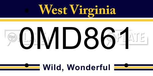 0MD861 West Virginia License Plate