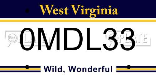 0MDL33 West Virginia License Plate