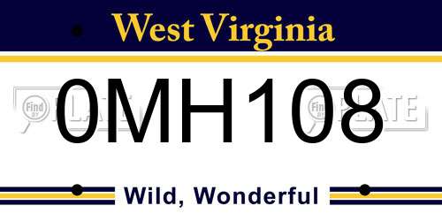 0MH108 West Virginia License Plate
