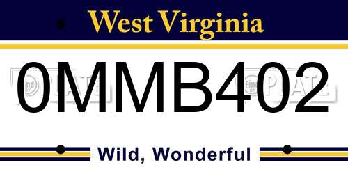 0MMB402 West Virginia License Plate