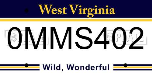 0MMS402 West Virginia License Plate